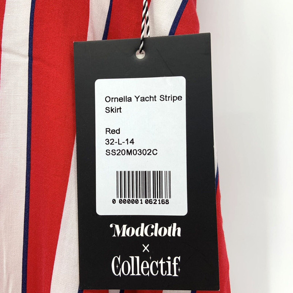 Modcloth Collectif‎ Ornella A-Line Skirt Size 10 Yacht Stripe Red Twee Retro NWT - Picture 8 of 12